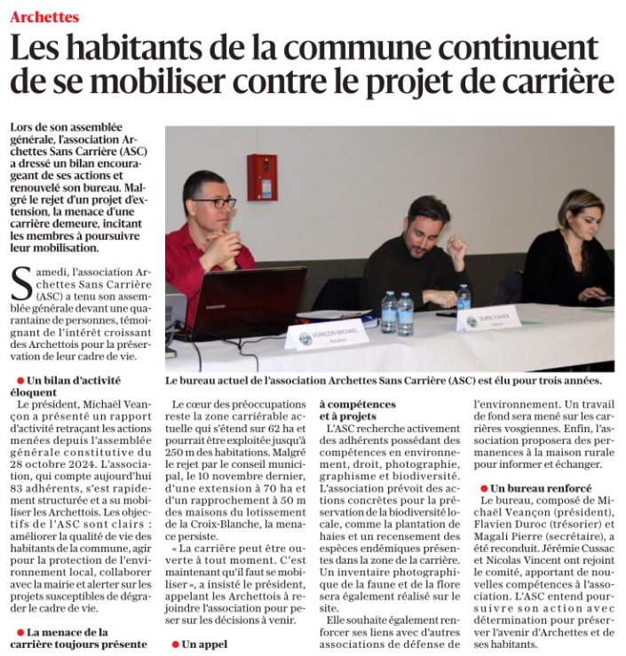Article Vosges Matin Assemblée Générale 2025
