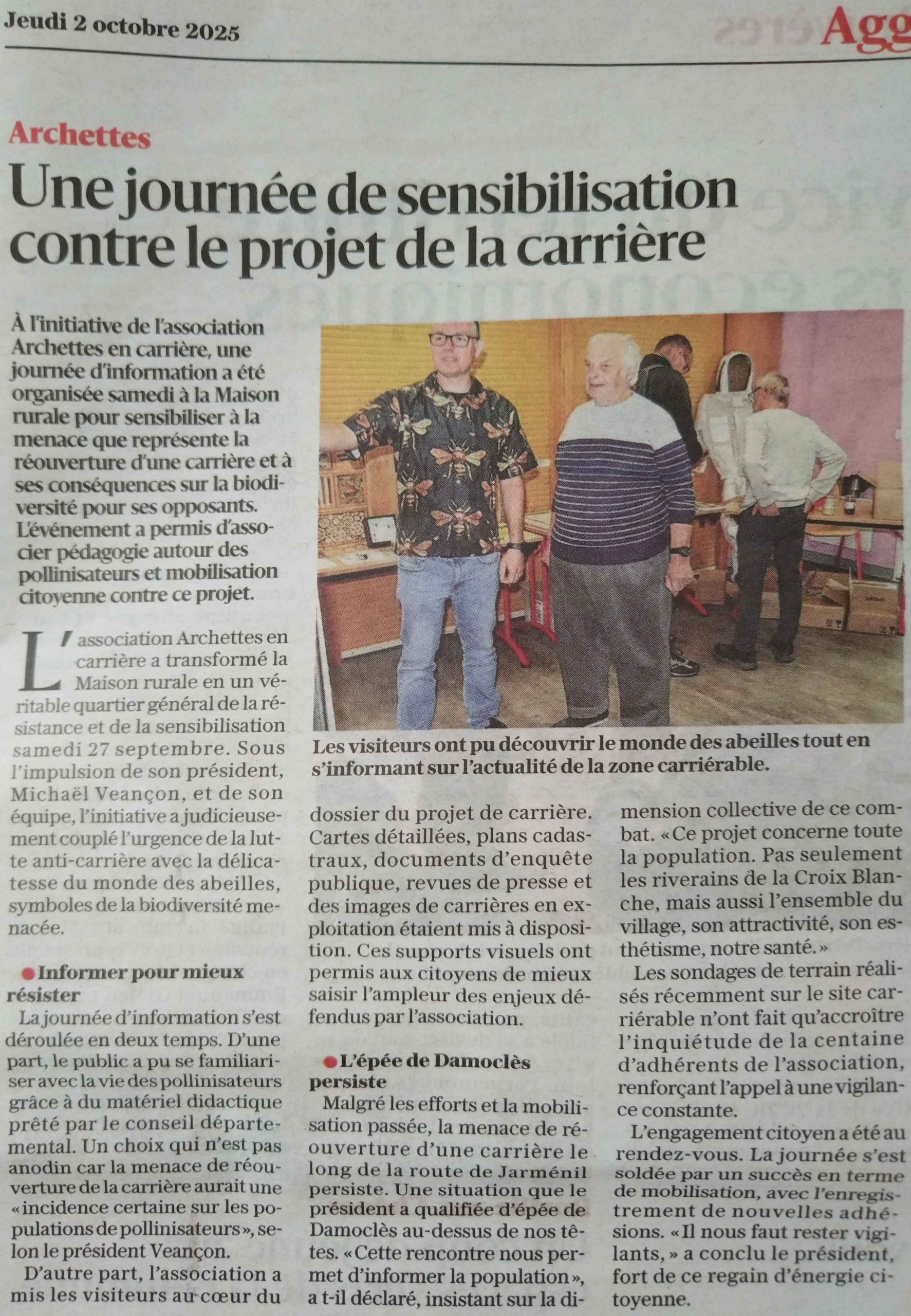 Article Vosges Matin | Une journée de sensibilisation contre le projet de la Carrière